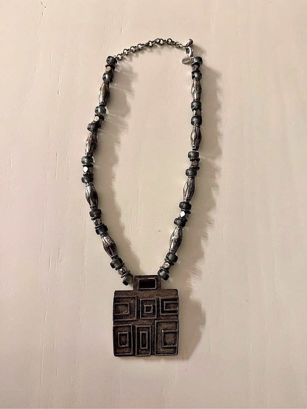 Chico’s Geometric Pendant Necklace in Black & Gray